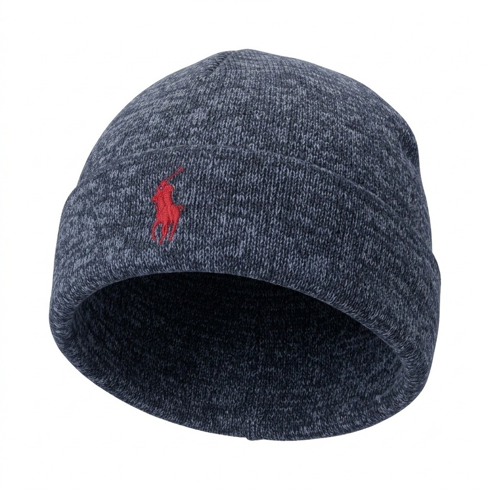 Polo Ralph Lauren Youth Boy Knit Beanie Hat Marl Navy Red Pony Logo Winter NWOT